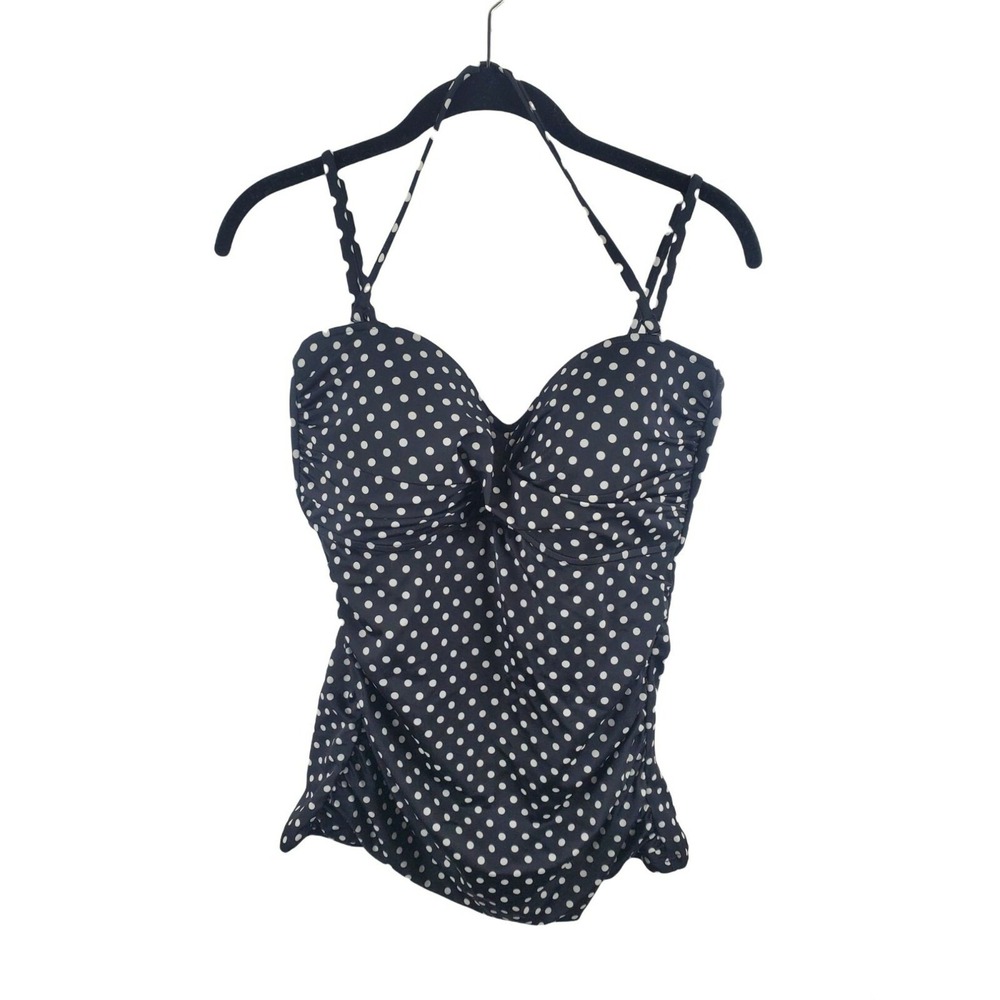 Kallure Swim Top Plus Size Womens 16 Black White Polka Dot Adjustable Straps Swi